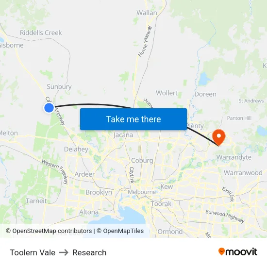 Toolern Vale to Research map
