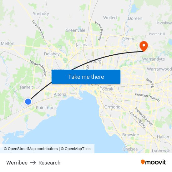 Werribee to Research map