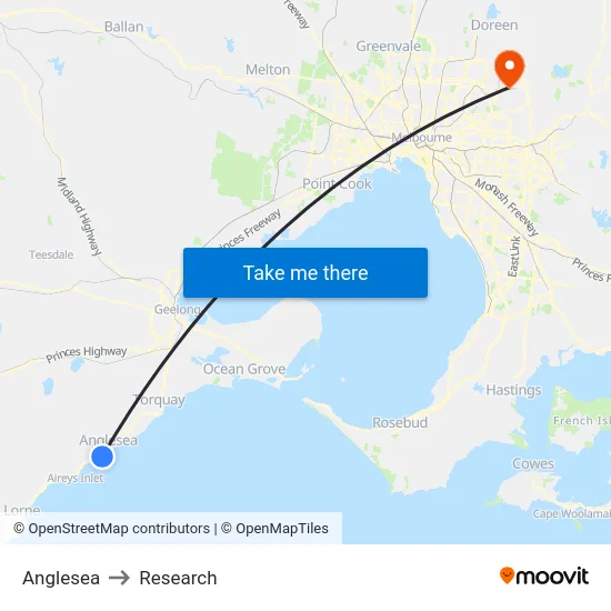 Anglesea to Research map