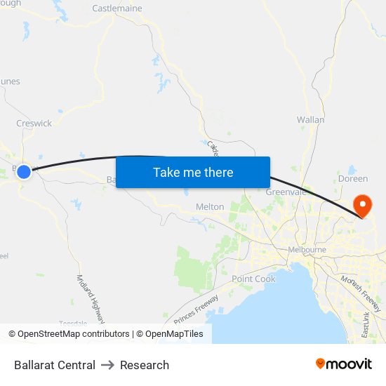 Ballarat Central to Research map