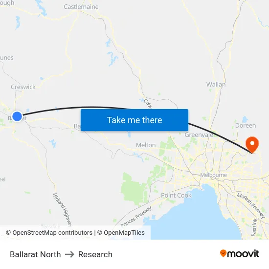 Ballarat North to Research map