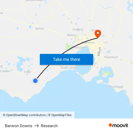 Barwon Downs to Research map