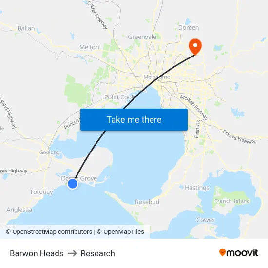 Barwon Heads to Research map