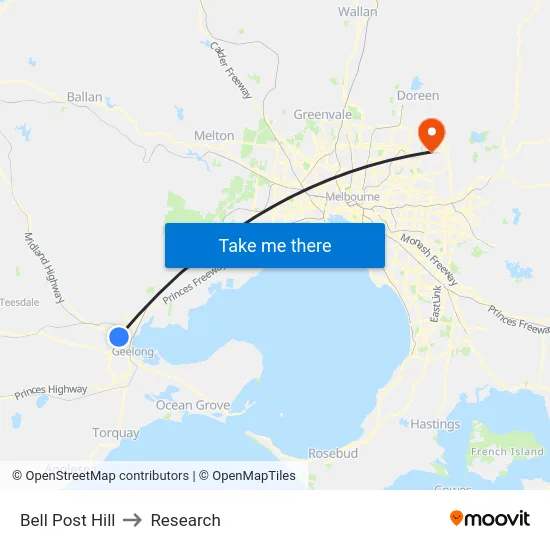 Bell Post Hill to Research map