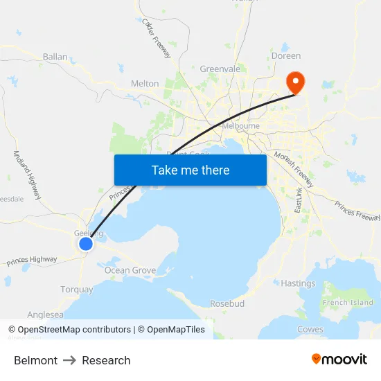 Belmont to Research map