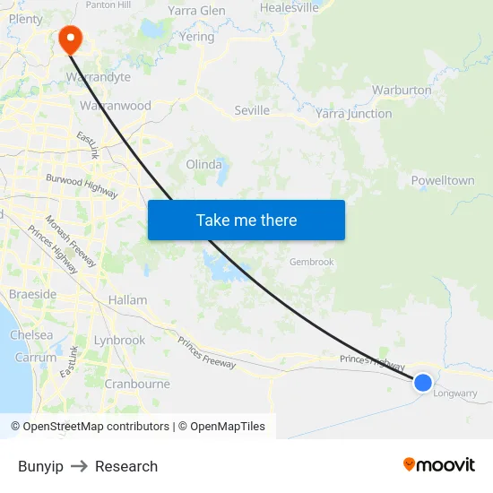 Bunyip to Research map