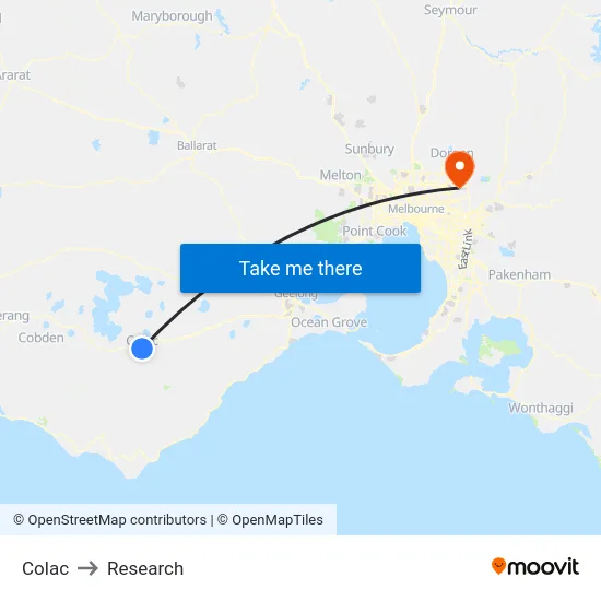 Colac to Research map