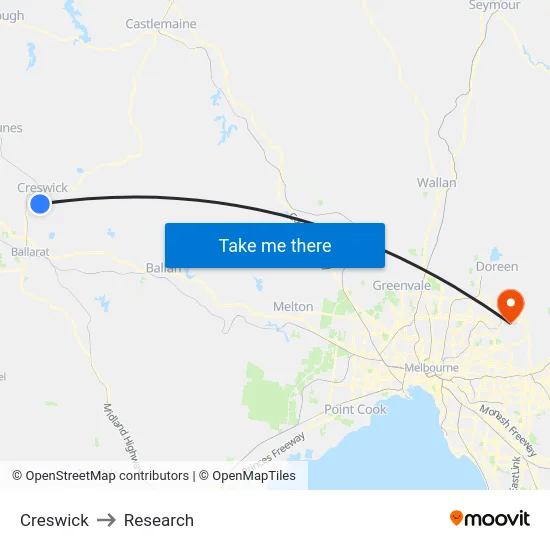 Creswick to Research map