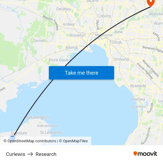 Curlewis to Research map