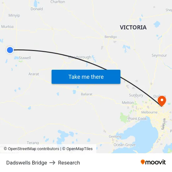 Dadswells Bridge to Research map