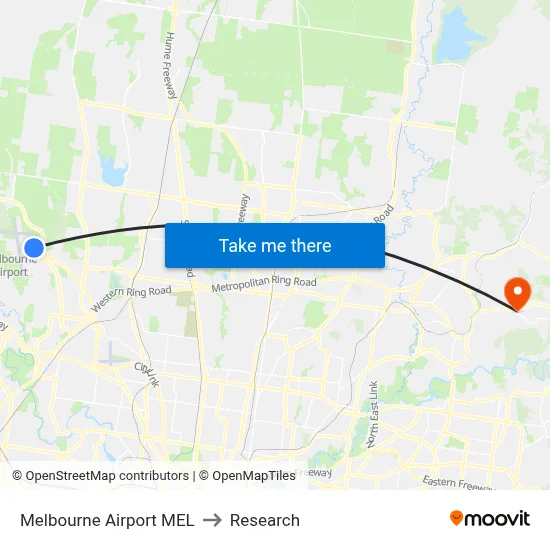 Melbourne Airport MEL to Research map