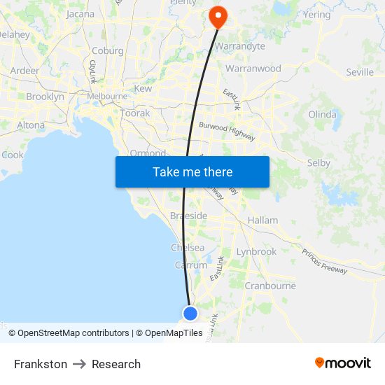 Frankston to Research map