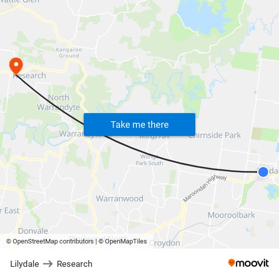 Lilydale to Research map