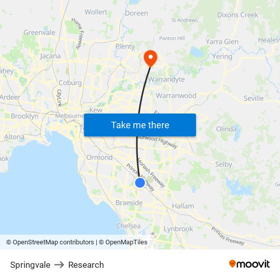 Springvale to Research map