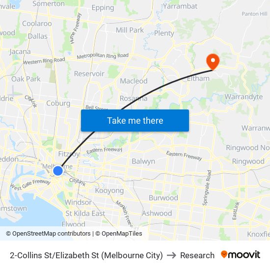 2-Collins St/Elizabeth St (Melbourne City) to Research map