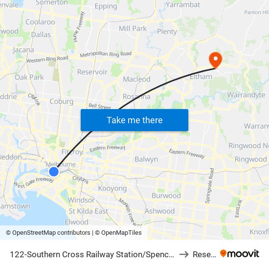 122-Southern Cross Railway Station/Spencer St (Melbourne City) to Research map