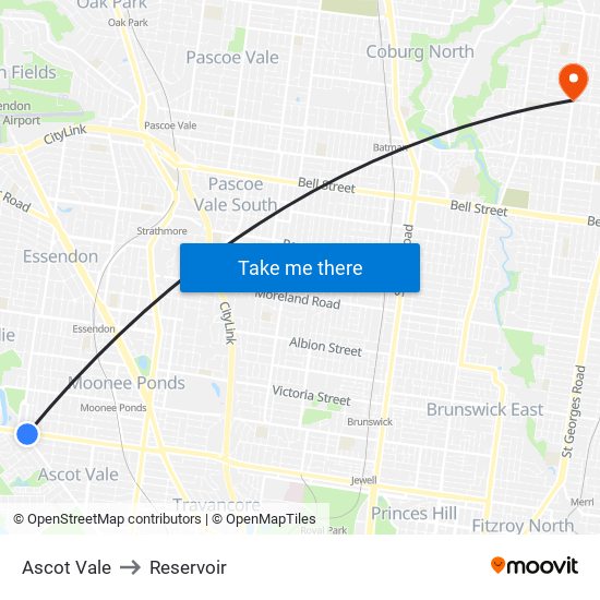 Ascot Vale to Reservoir map