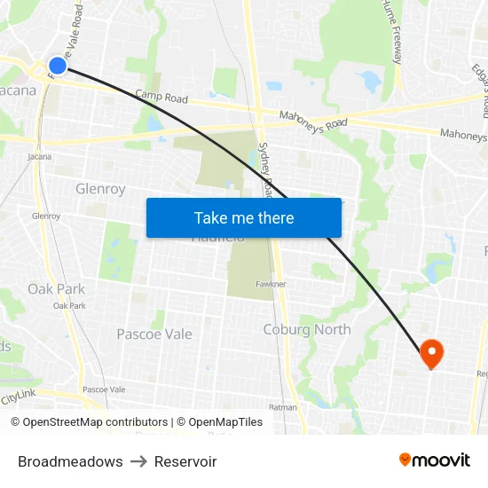 Broadmeadows to Reservoir map