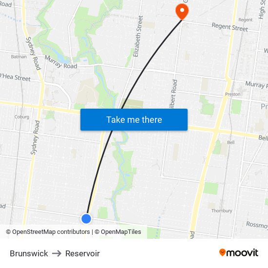 Brunswick to Reservoir map