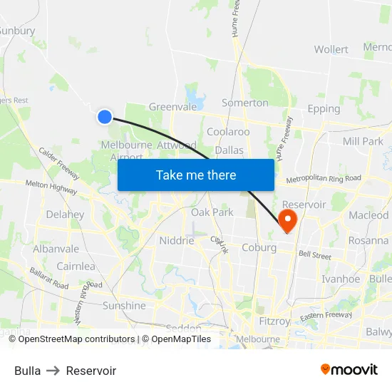 Bulla to Reservoir map