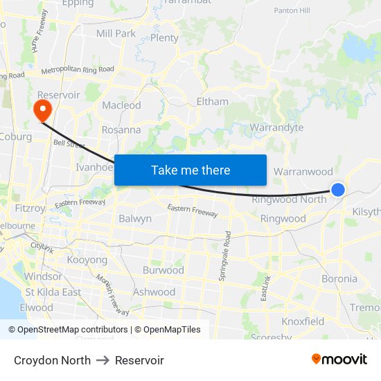 Croydon North to Reservoir map