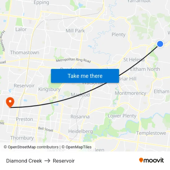 Diamond Creek to Reservoir map