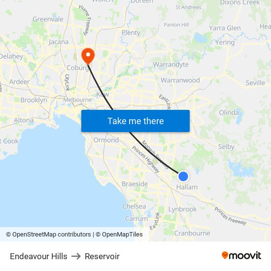 Endeavour Hills to Reservoir map