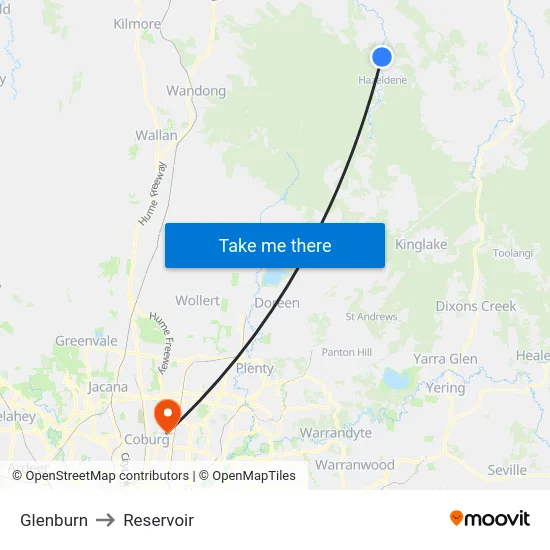 Glenburn to Reservoir map