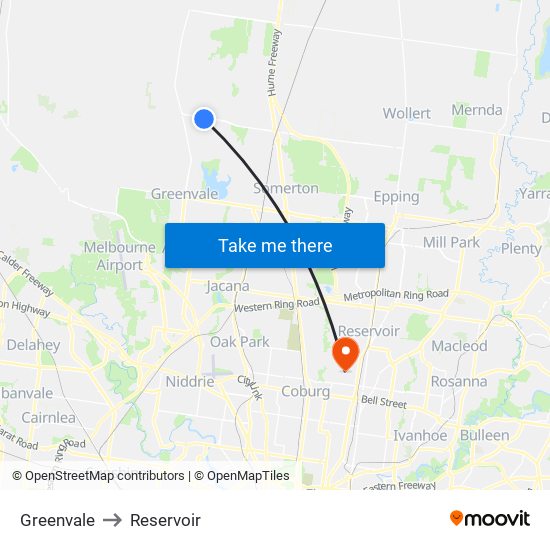 Greenvale to Reservoir map