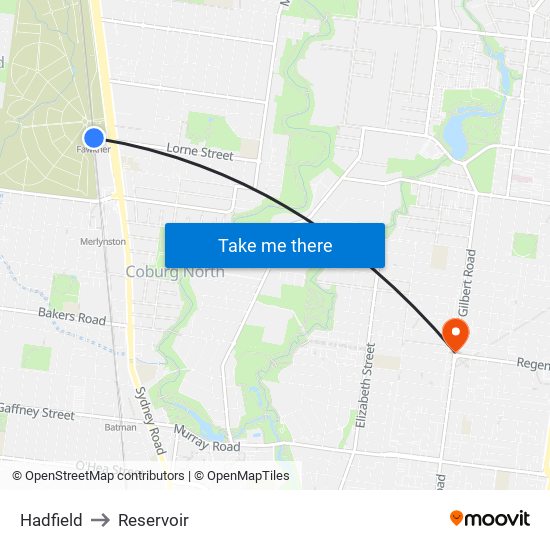 Hadfield to Reservoir map