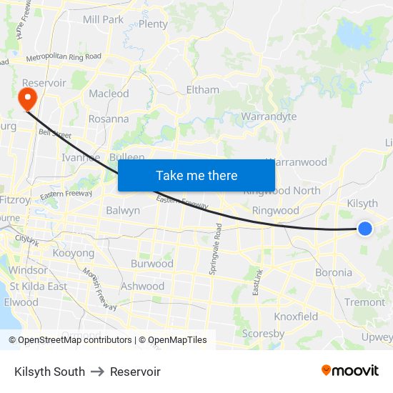 Kilsyth South to Reservoir map