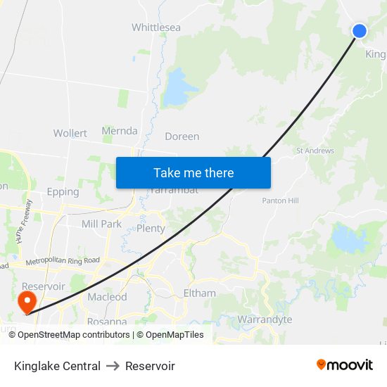 Kinglake Central to Reservoir map