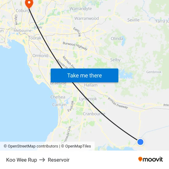 Koo Wee Rup to Reservoir map