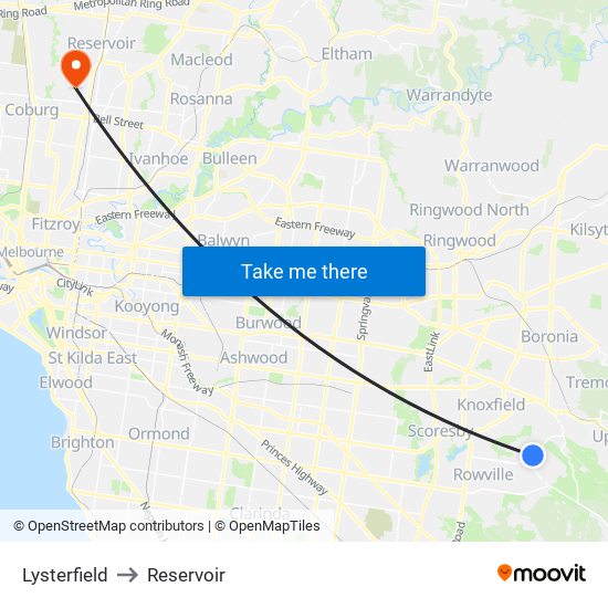 Lysterfield to Reservoir map