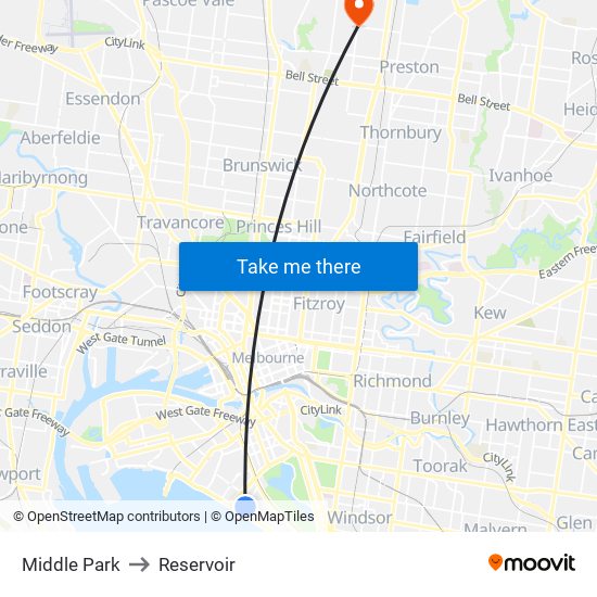 Middle Park to Reservoir map