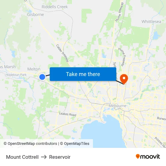 Mount Cottrell to Reservoir map