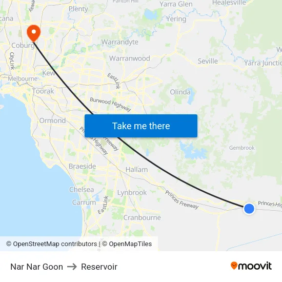 Nar Nar Goon to Reservoir map