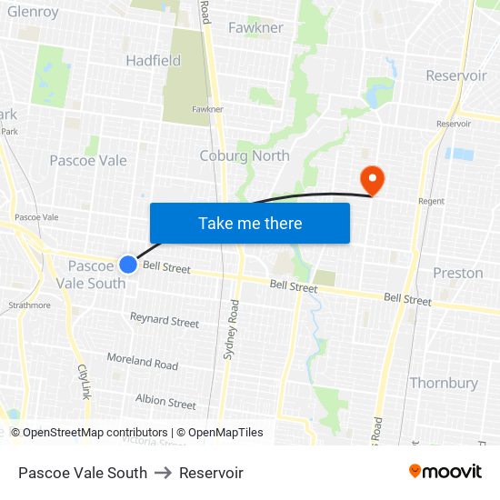 Pascoe Vale South to Reservoir map