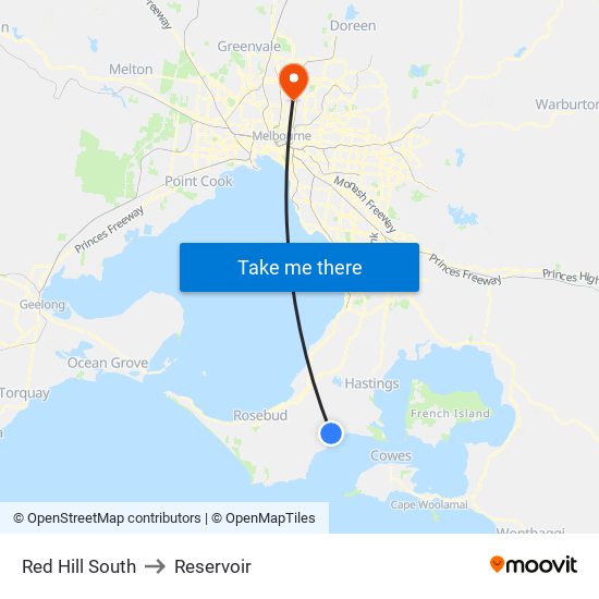 Red Hill South to Reservoir map