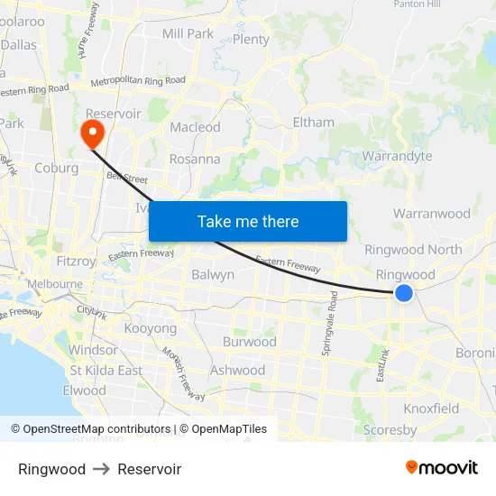 Ringwood to Reservoir map