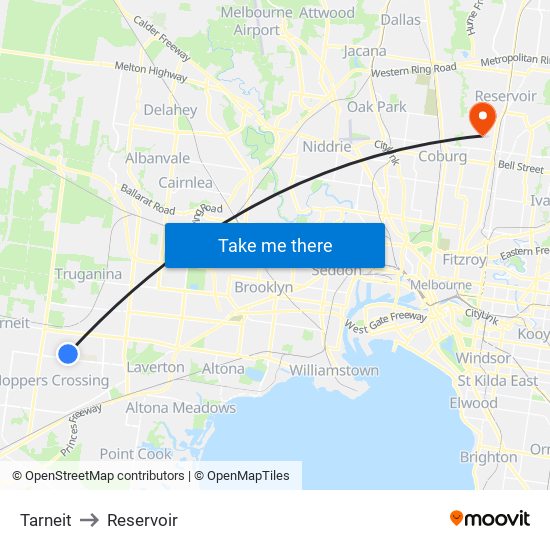 Tarneit to Reservoir map