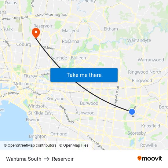 Wantirna South to Reservoir map