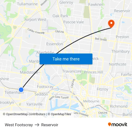West Footscray to Reservoir map
