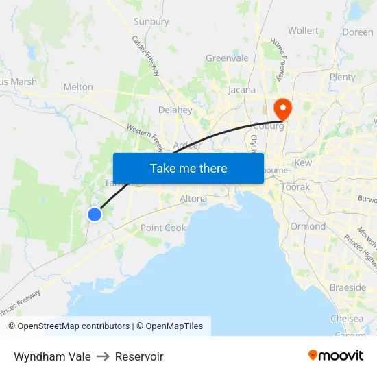 Wyndham Vale to Reservoir map