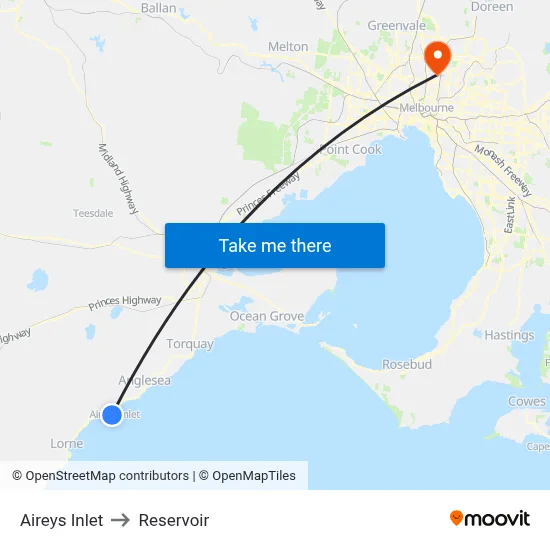 Aireys Inlet to Reservoir map