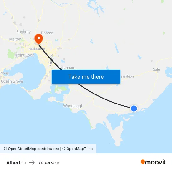 Alberton to Reservoir map