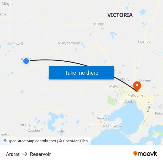 Ararat to Reservoir map