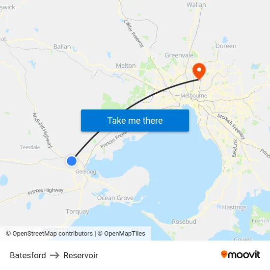 Batesford to Reservoir map