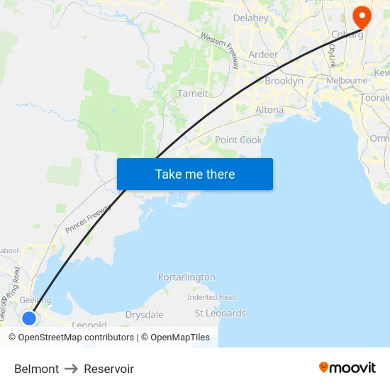 Belmont to Reservoir map