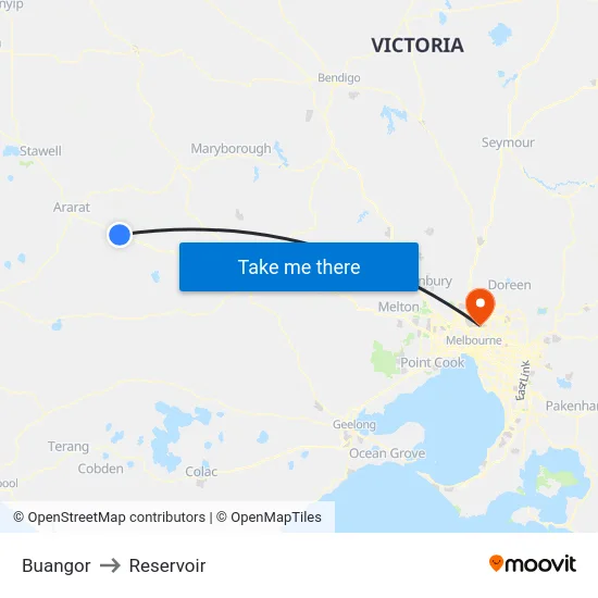 Buangor to Reservoir map